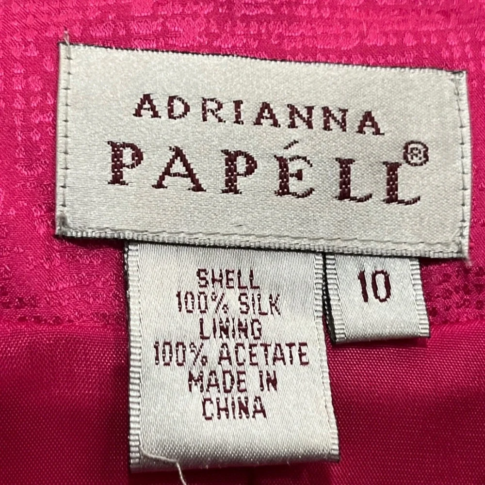 Adrianna Papell Hot Pink Two Piece 100% Silk Satin Buttons Skirt Suit Asian 10 - Picture 8 of 9